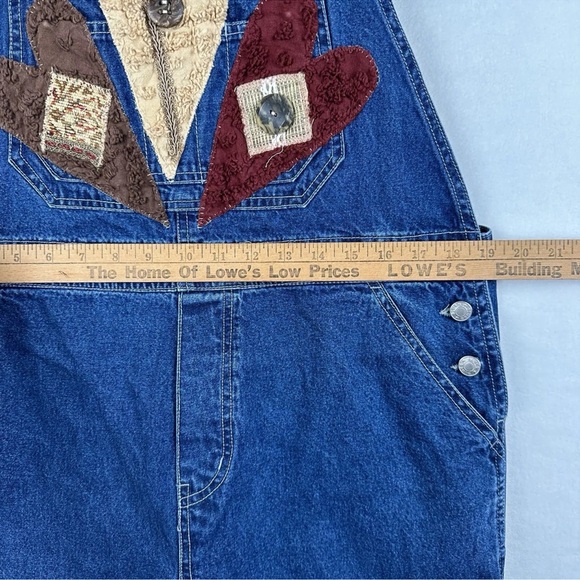 Scrap Work Country Clothing XL Denim Overalls Cropped Fringe Hearts RARE Cottage - Picture 10 of 14